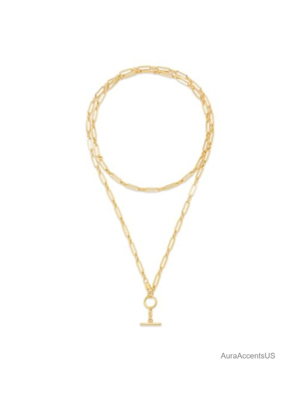 14K Gold Plated Adjustable Lariat Y Necklace Layered Paperclip Chain T Bar